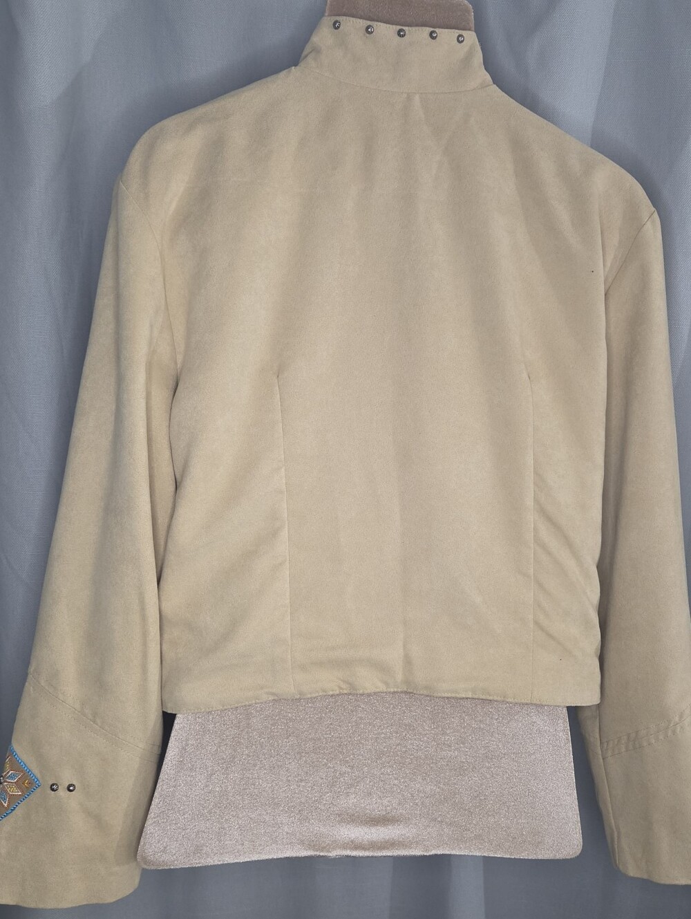 Panhandle Slim L LG Large Beige Suede Stud-Trim Embroidered Cuff Jacket - Picture 5 of 7